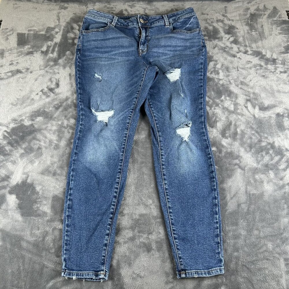 Maurices Jeans Womens 16W Blue High Rise Skinny Stretch Distressed Denim Preppy